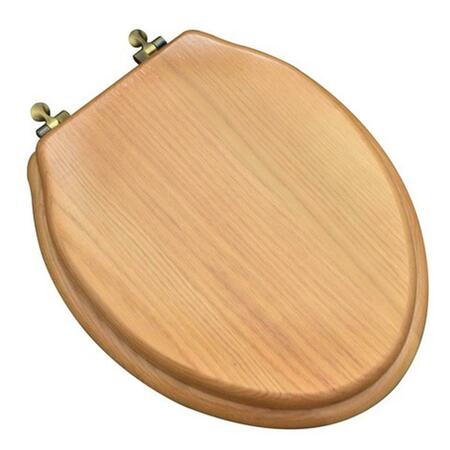 PLUMBING TECHNOLOGIES Designer Solid Elongated Oak Wood Toilet Seat With Antique Brass Hinges, Natural Red Oak 5F1E2-17AB